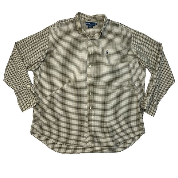 Vintage Ralph Lauren Blake Shirt Mens XL Extra Large Beige Plaid Button Down - Picture 1 of 10